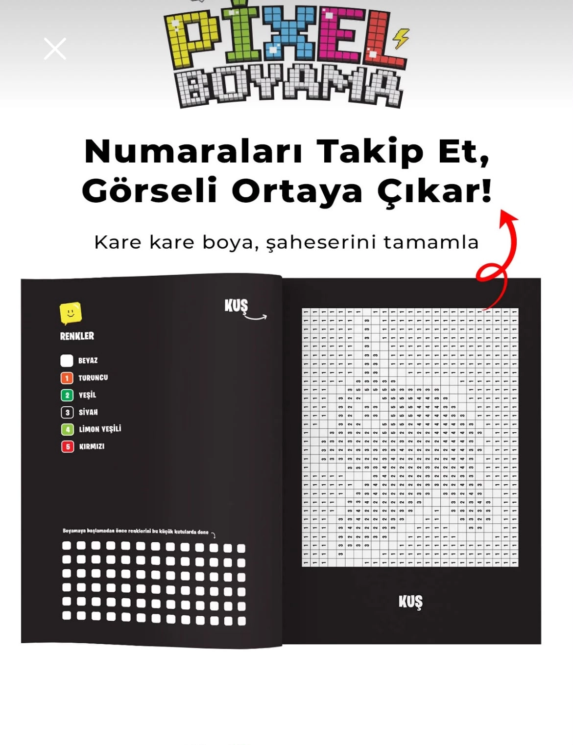 Pixel Boyama Çocuklar 2 | Numaralı Boyama Kitabı – 8 Farklı Tasarım, 6+ Yaş
