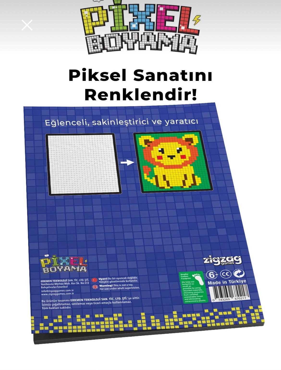 Pixel Boyama Çocuklar 1 | Numaralı Boyama Kitabı – 8 Farklı Tasarım, 6+ Yaş