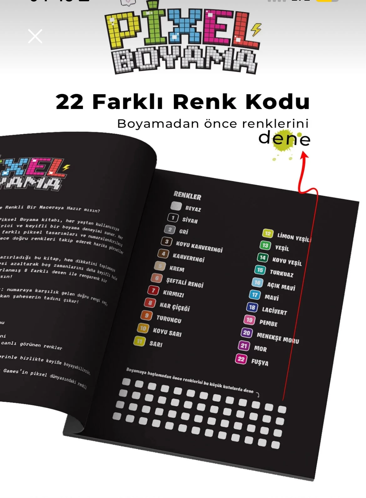 Pixel Boyama Büyükler 2 | Numaralı Boyama Kitabı – 8 Farklı Tasarım, 22 Renk Kodu